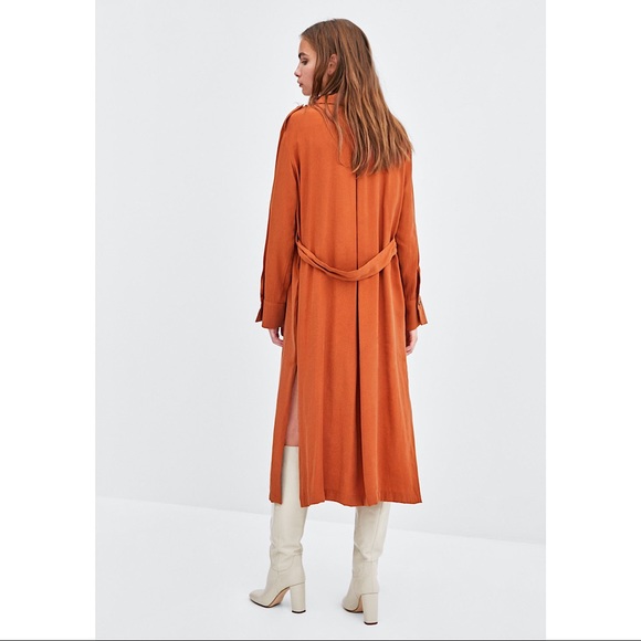 Zara Terracotta Flowing Midi Shirt Dress NWT Med - Picture 5 of 11